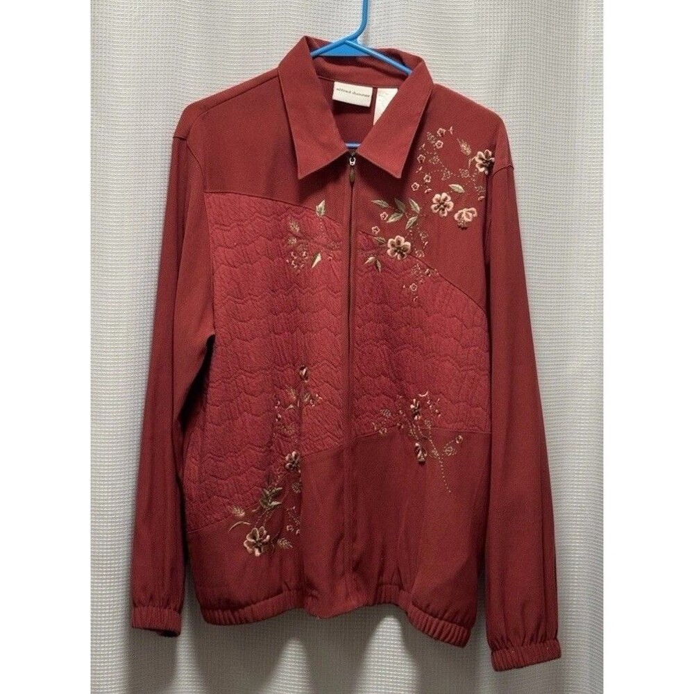 Alfred Dunner Women’s Size 14 Red Embroidered Floral Zip Front Jacket